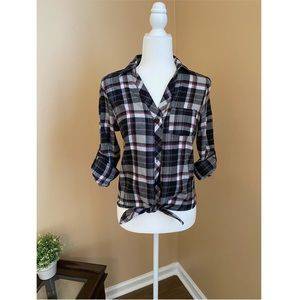 Plaid Button Front Blouse